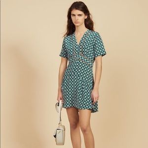 SMCP Dalli Gathered Printed Silk Crepe De Chine Mini Dress, Size S